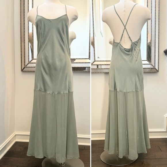 🌺SOLD🌺 Victoria’s Secret Silk Sage Green Chiffon Hem Halter Maxi Gown Slip Dress - Picture 8 of 11